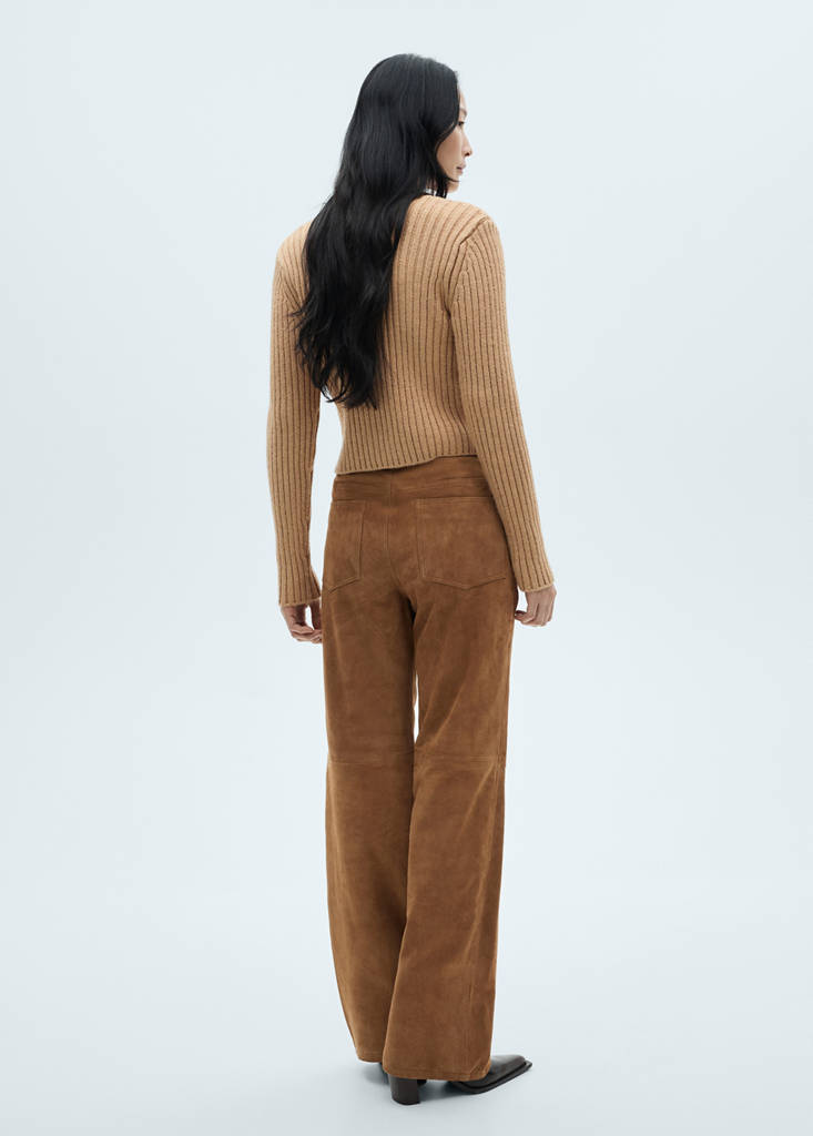 V-neck ribbed cardigan — Medium Brown
