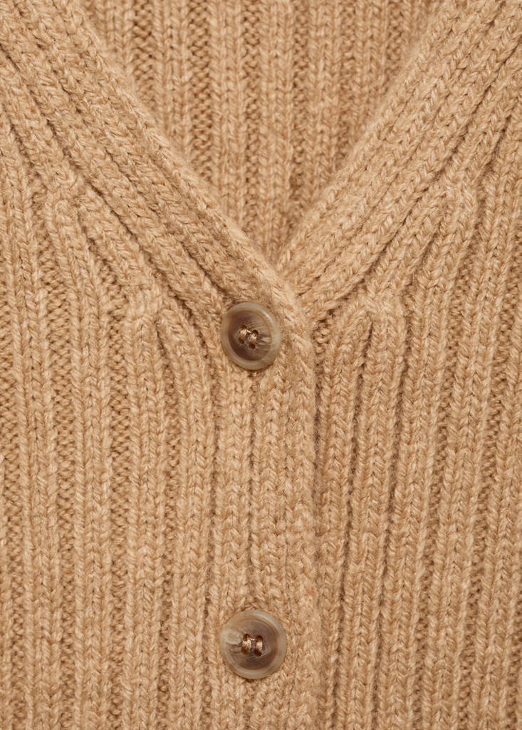 V-neck ribbed cardigan — Medium Brown