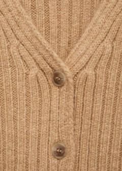 V-neck ribbed cardigan — Medium Brown 7