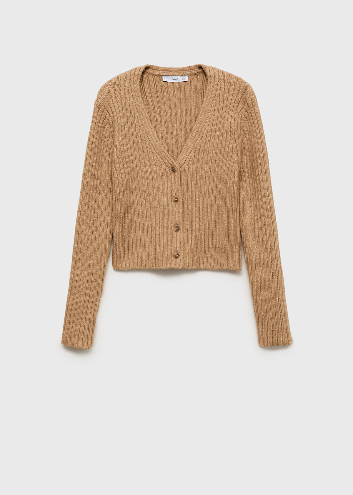 V-neck ribbed cardigan — Medium Brown