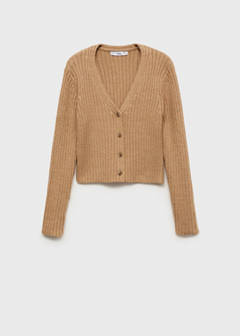 V-neck ribbed cardigan — Medium Brown 6