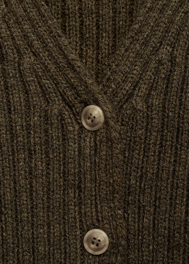 V-neck ribbed cardigan — Khaki