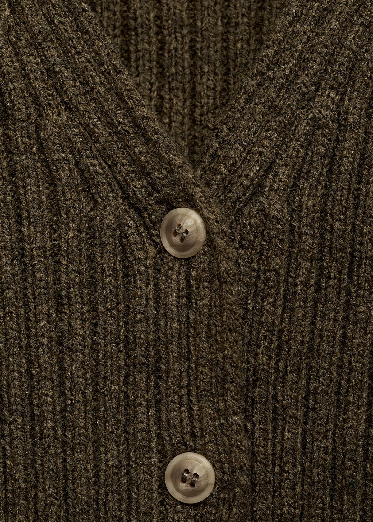 V-neck ribbed cardigan — Khaki