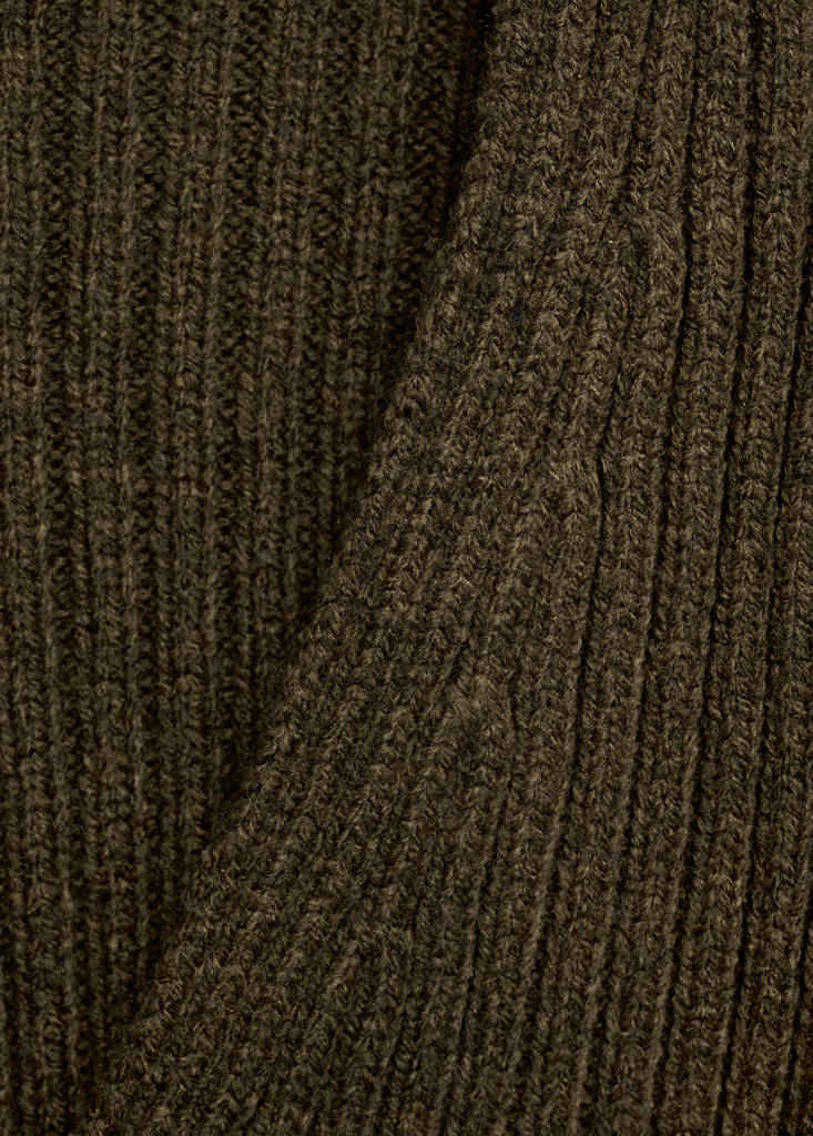 V-neck ribbed cardigan — Khaki