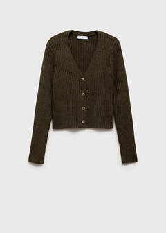 V-neck ribbed cardigan — Khaki 7