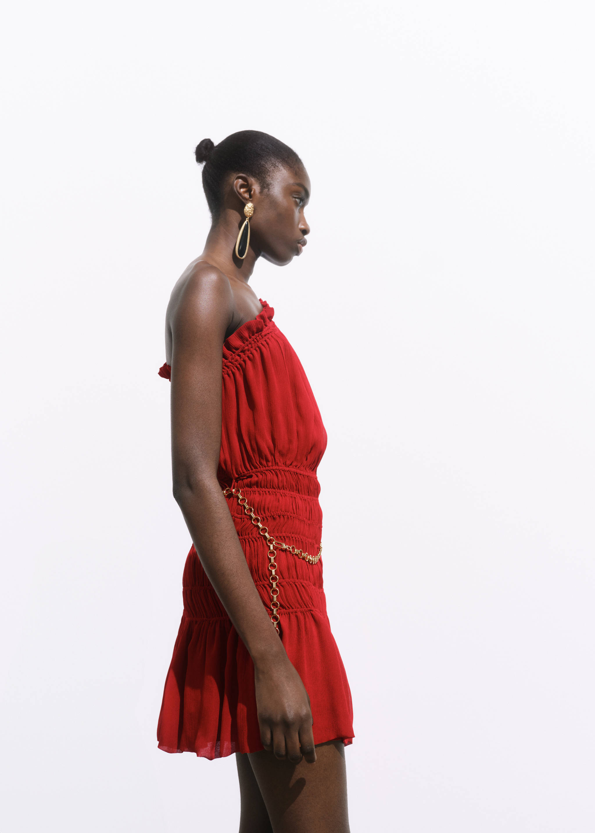 Asymmetrical gathered dress with belt - Details of the article 1