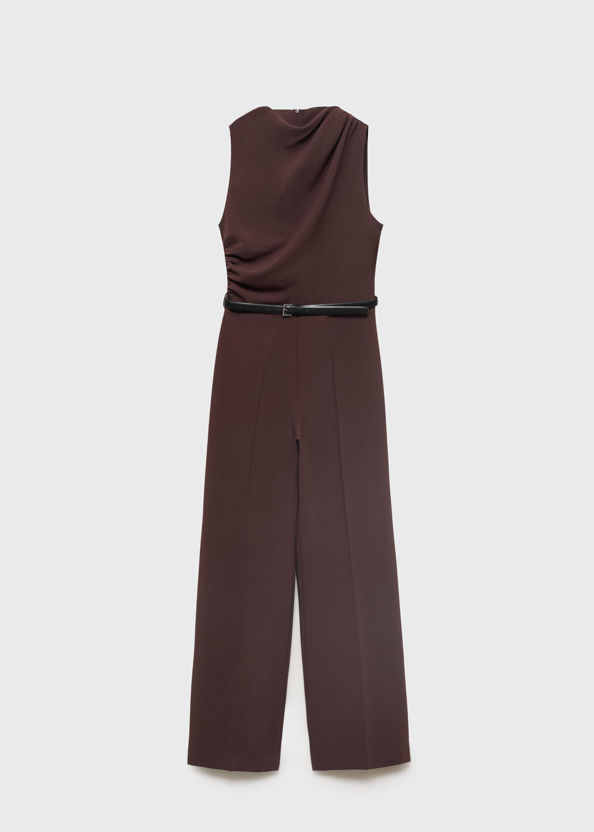 Langer Jumpsuit mit drapiertem Ausschnitt und Gürtel - Artikel ohne Model