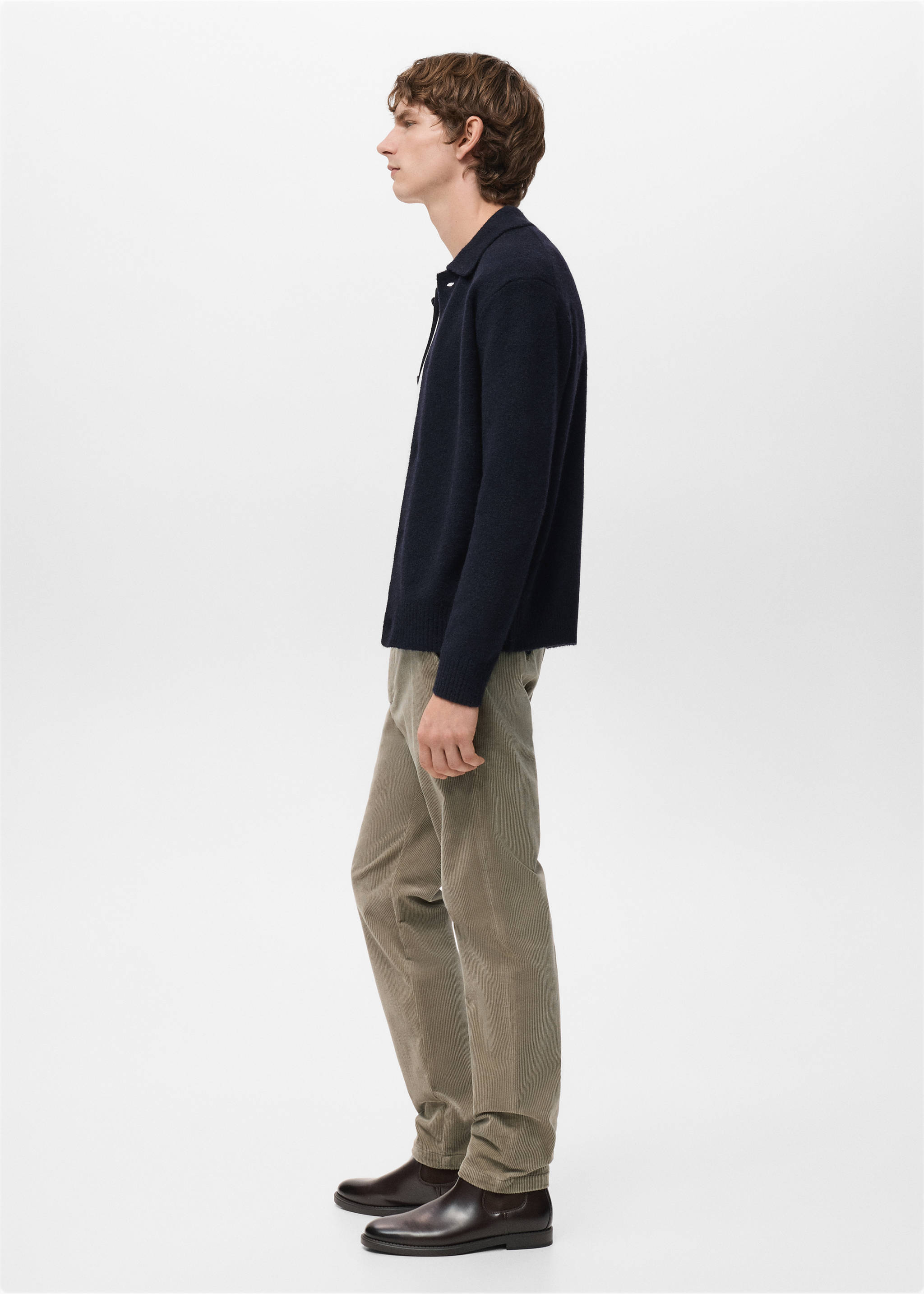 Corduroy slim-fit trousers - Details of the article 2, Beige. Ref: 27001195-00.