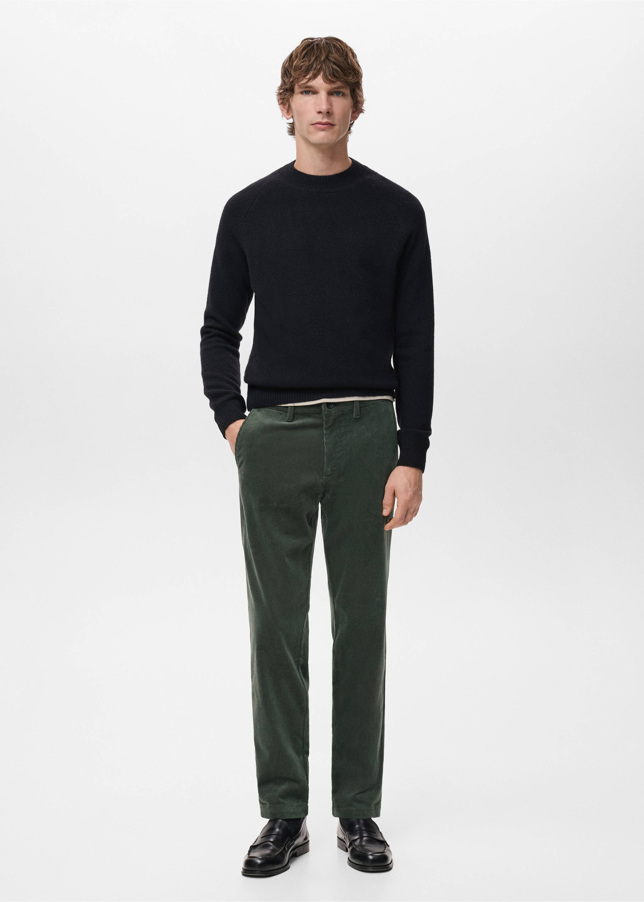 Corduroy slim-fit trousers - General plane, Khaki. Ref: 27001195-00.