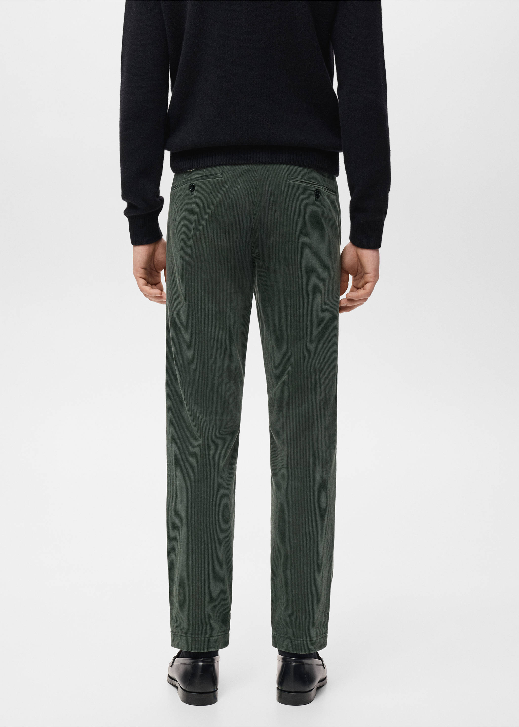 Corduroy slim-fit trousers - Reverse of the article, Khaki. Ref: 27001195-00.