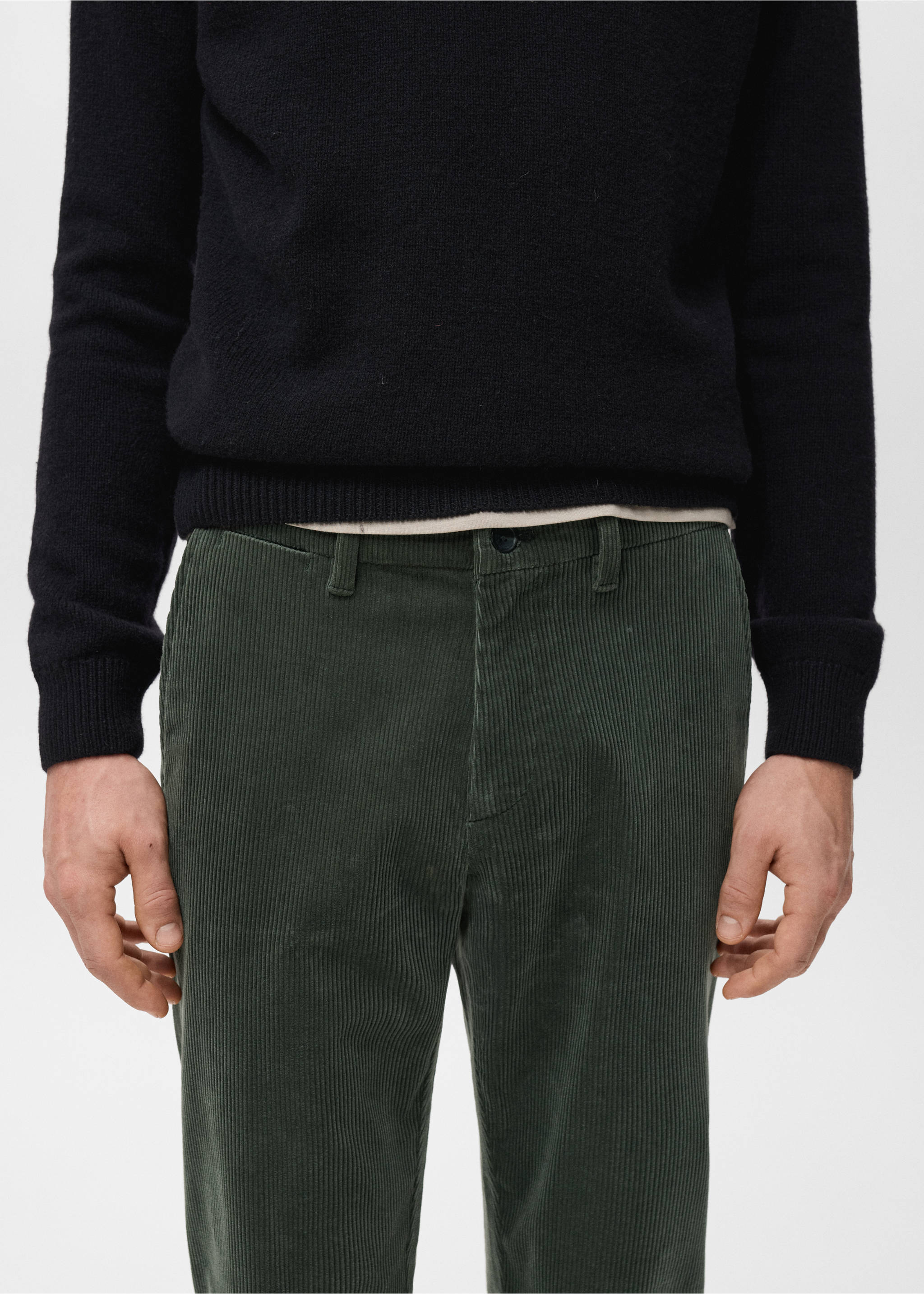Corduroy slim-fit trousers - Details of the article 1, Khaki. Ref: 27001195-00.