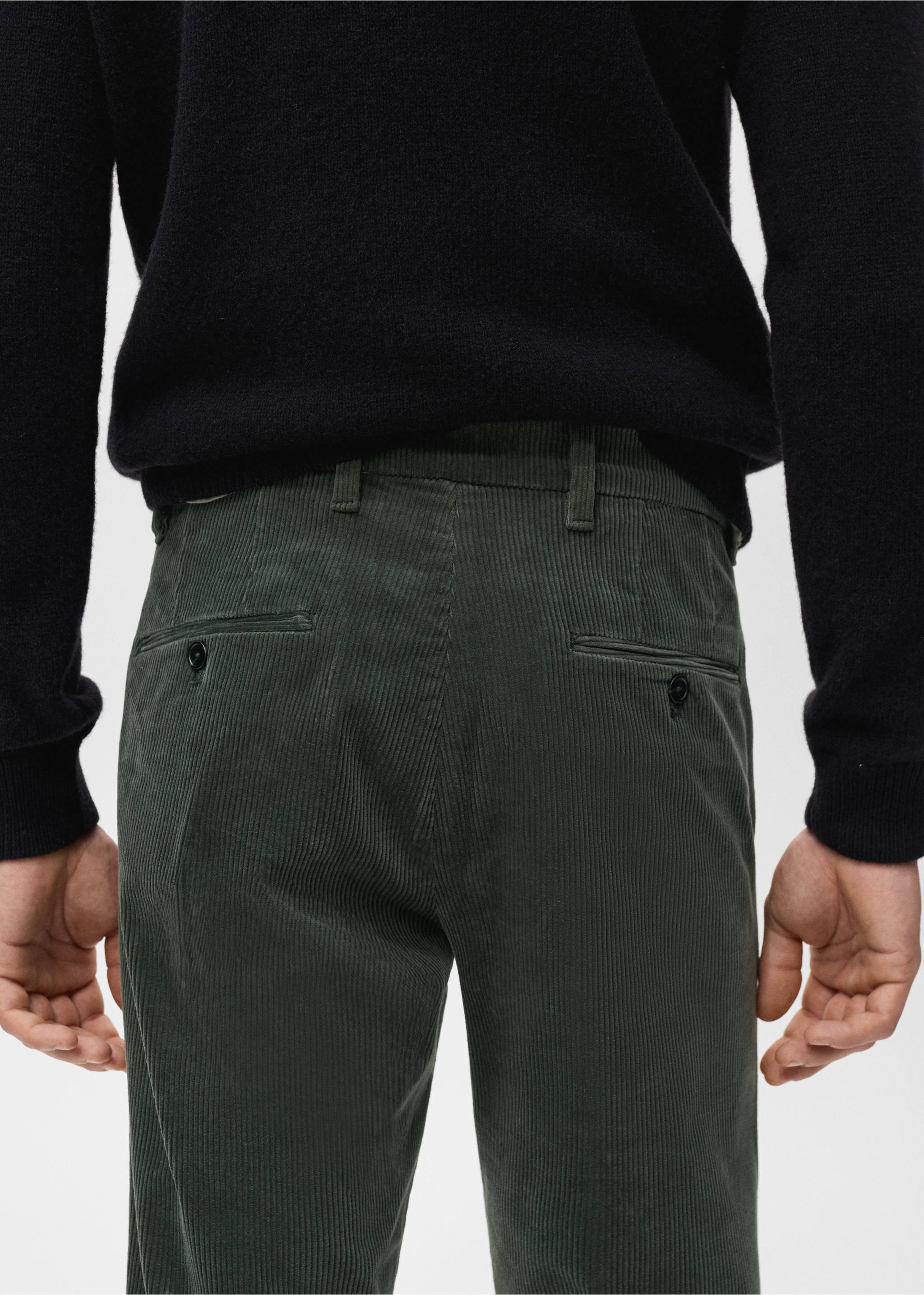 Corduroy slim-fit trousers - Details of the article 6, Khaki. Ref: 27001195-00.