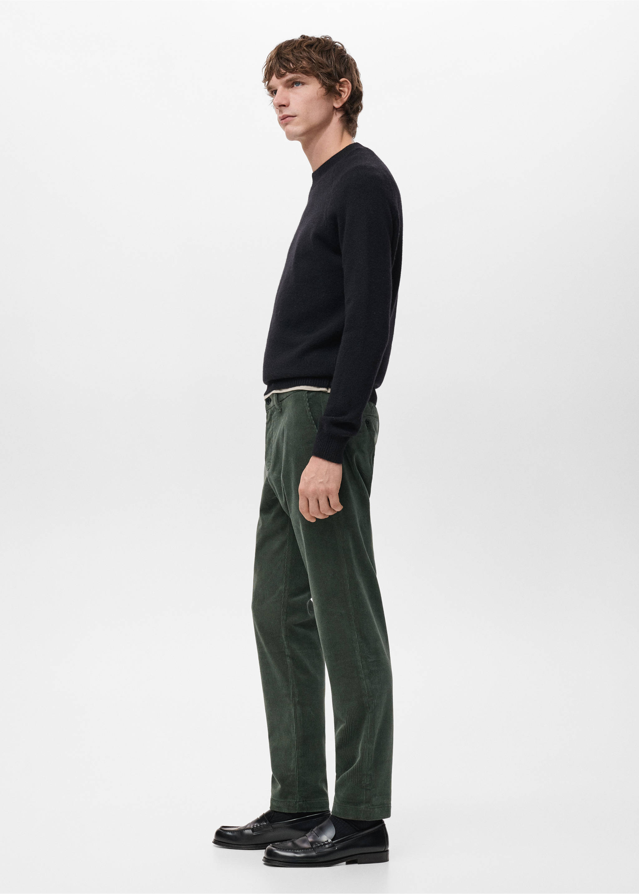 Corduroy slim-fit trousers - Details of the article 2, Khaki. Ref: 27001195-00.