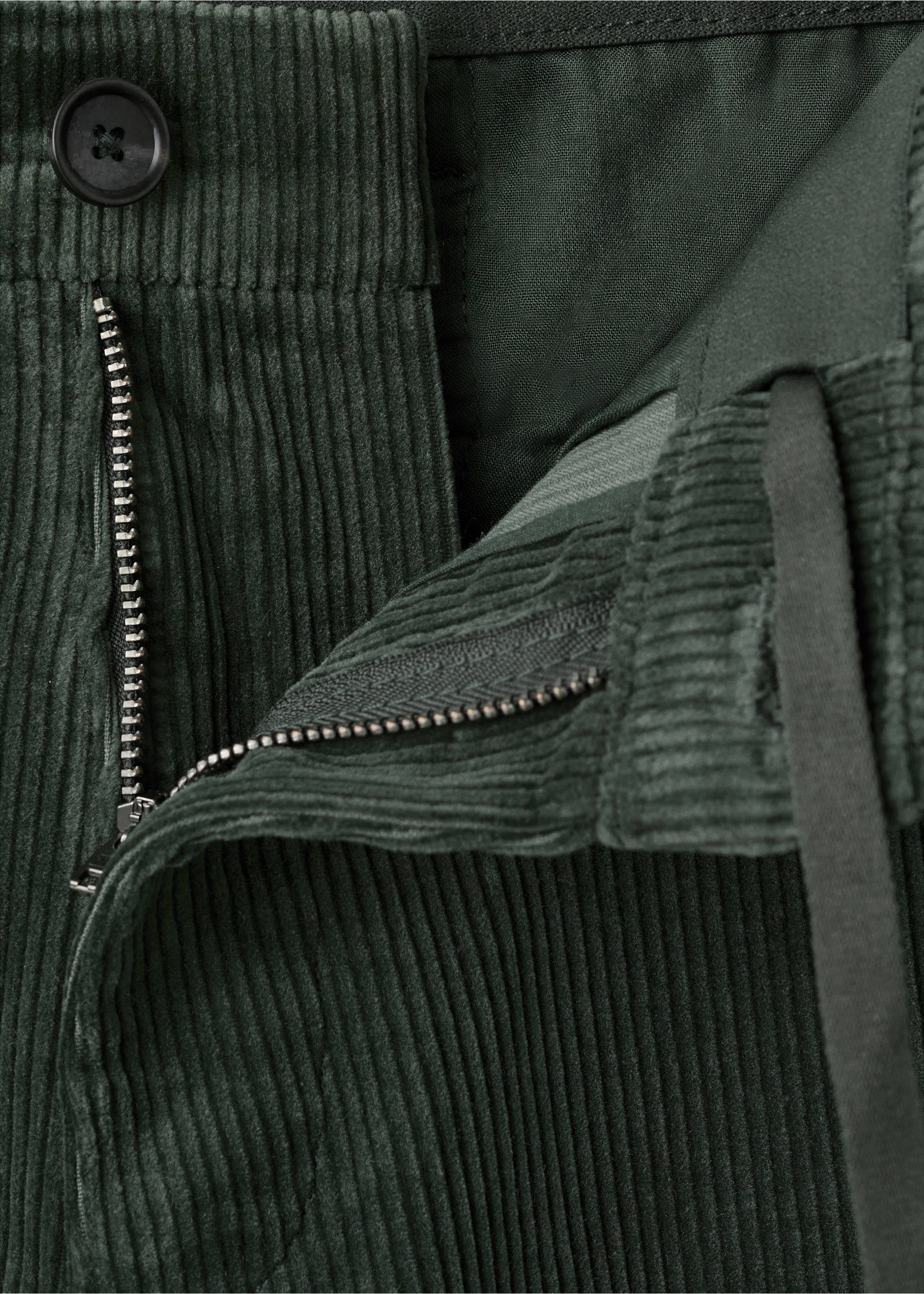 Corduroy slim-fit trousers - Details of the article 8, Khaki. Ref: 27001195-00.