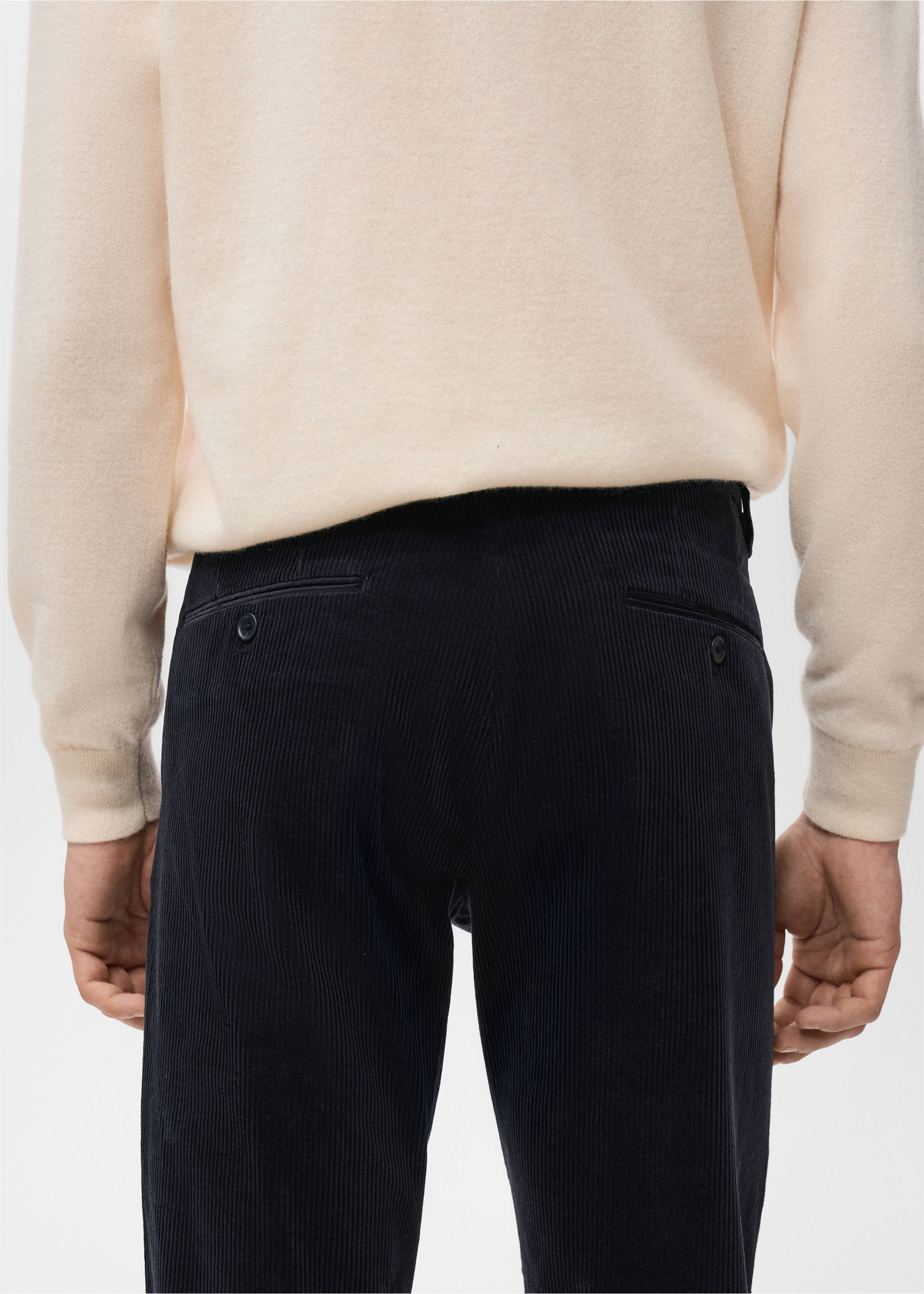 Corduroy slim-fit trousers - Details of the article 6, Navy. Ref: 27001195-00.