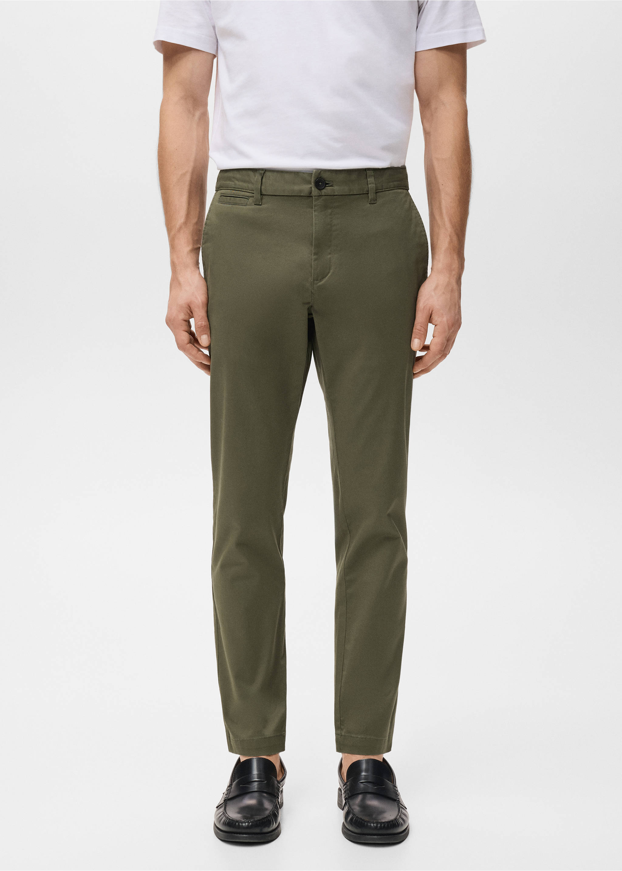 Pantalon Prato chino super slim fit cropped - Plan moyen, Kaki. Ref: 27001196-00.
