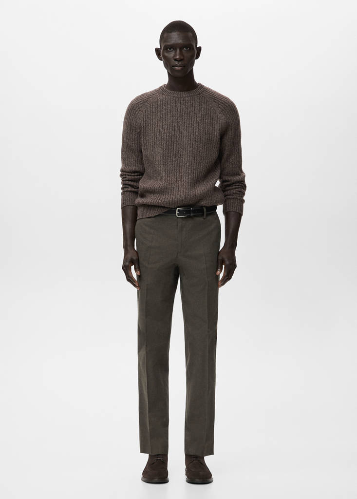 Slim-fit flannel trousers — Chocolate