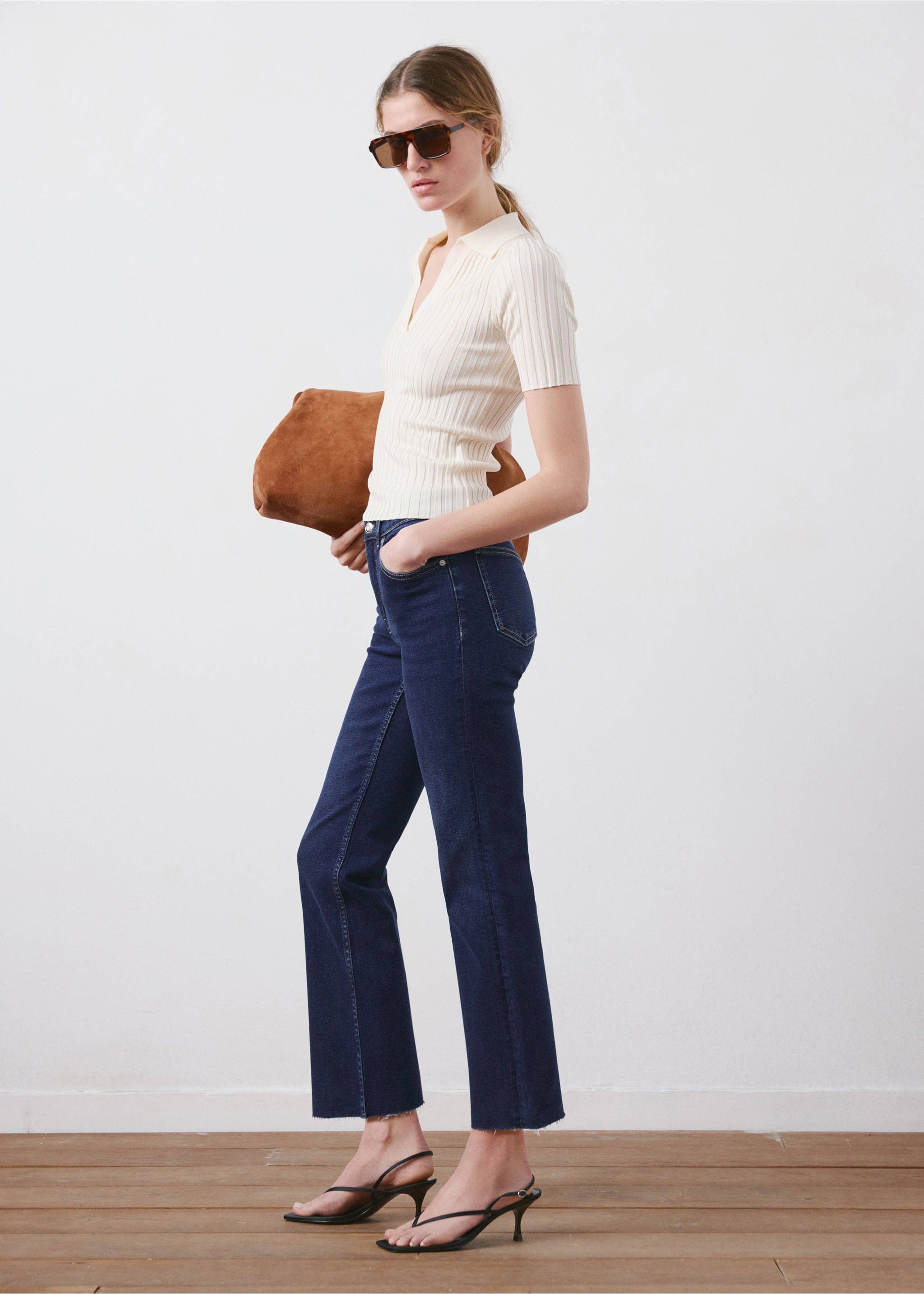 Jean Sienna flare crop - Plan général, Bleu foncé. Ref: 27001240-00.