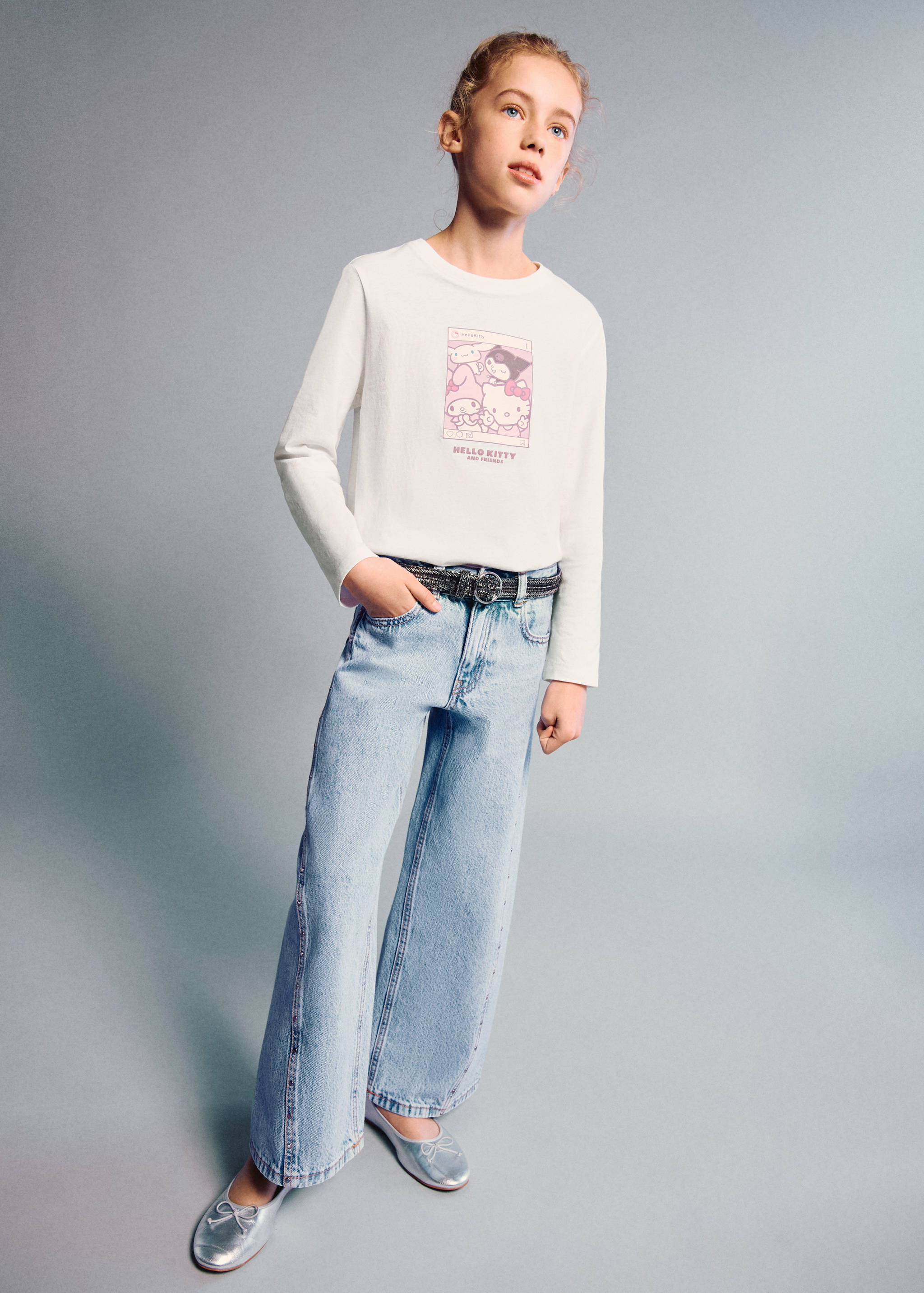 Wide leg studded jeans - General plane