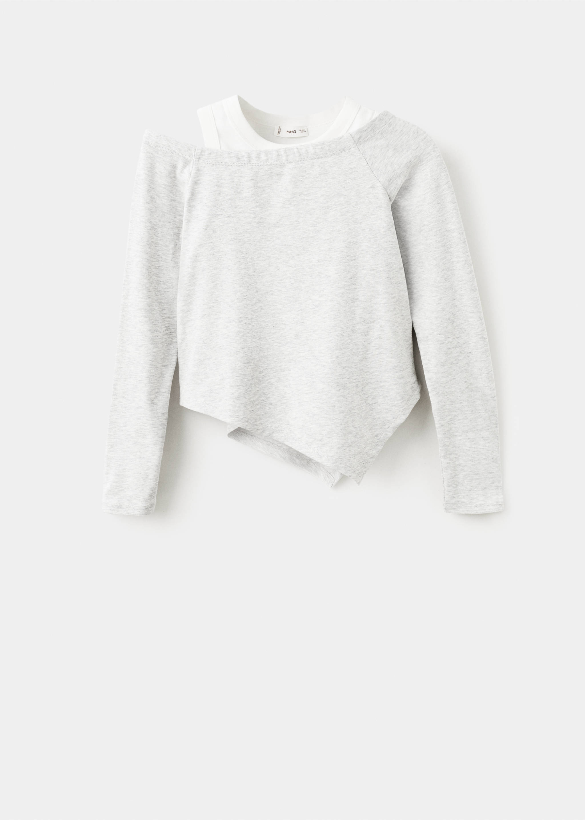 Асимметричная двухслойная футболка - Изделие без модели, Меланжевый средний серый . Ref: 27001333-00.