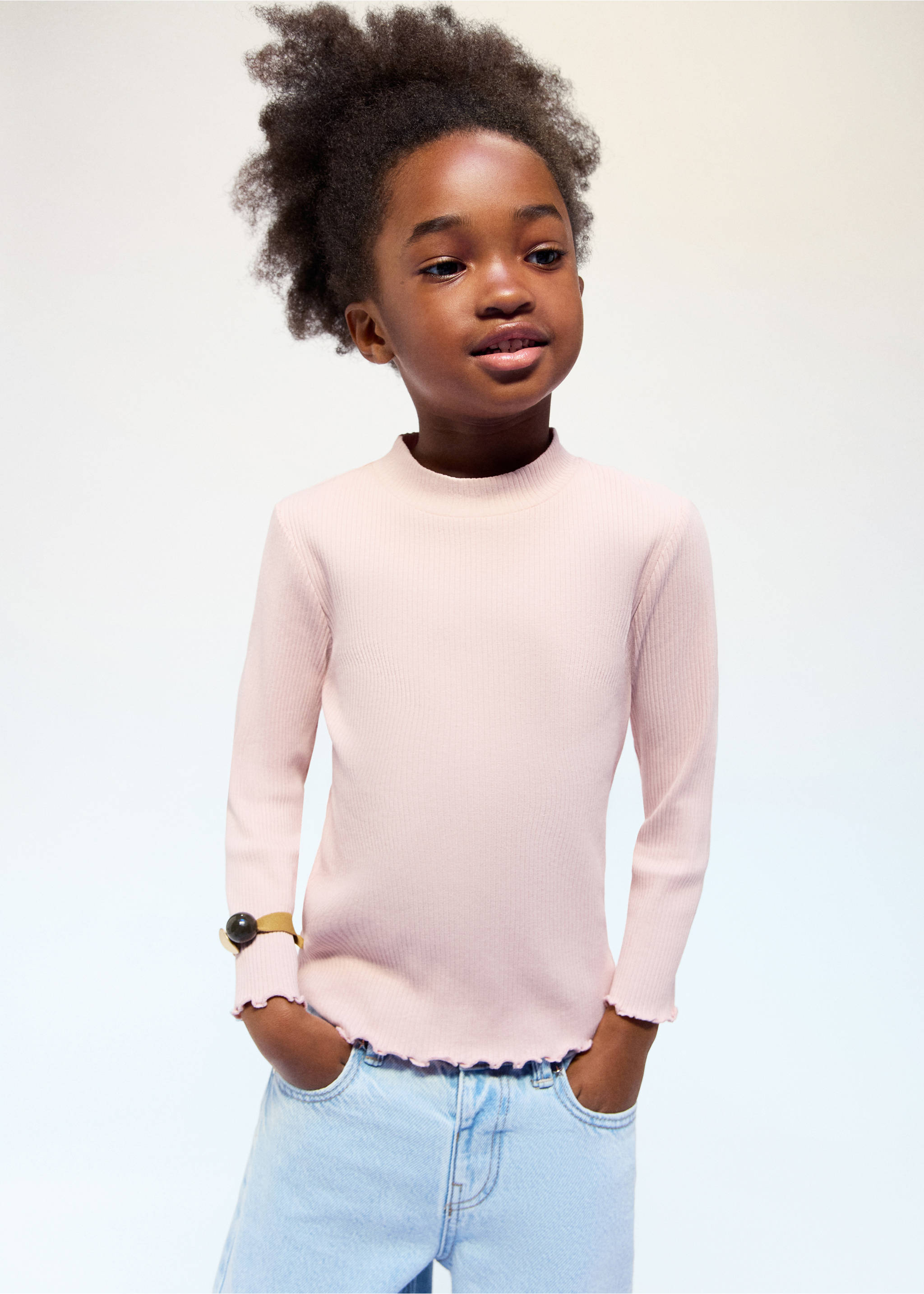 Camiseta manga larga canalé - Plano general, Rosa. Ref: 27001342-00.