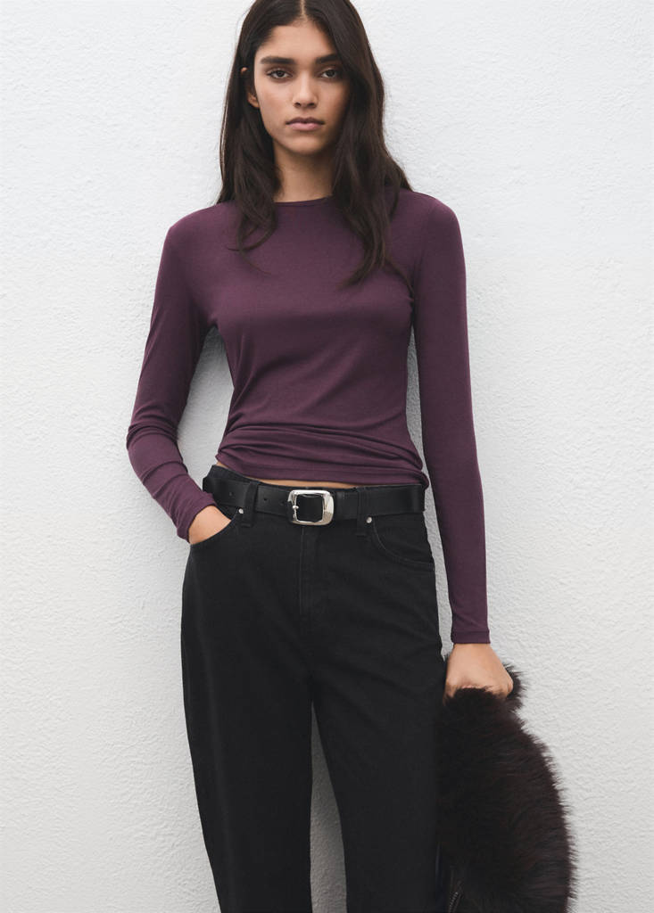 Round-neck long-sleeved t-shirt — Burgundy