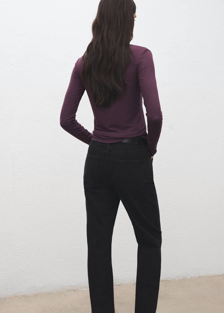 Round-neck long-sleeved t-shirt — Burgundy