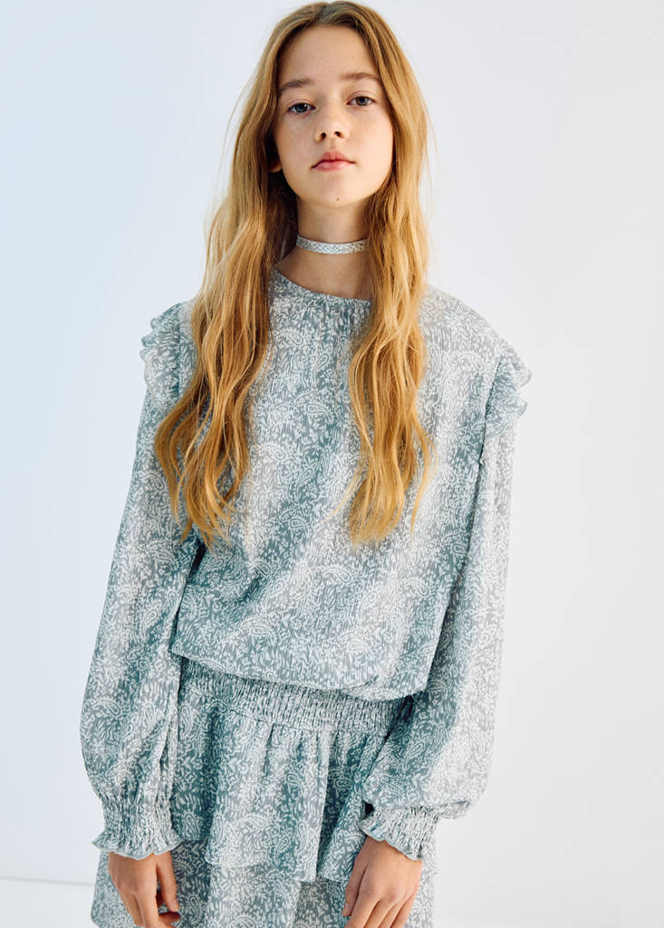 Ruffled printed t-shirt — Blue