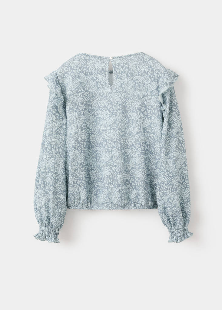 Ruffled printed t-shirt — Blue