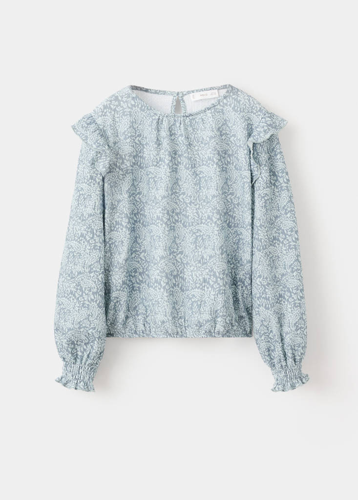 Ruffled printed t-shirt — Blue