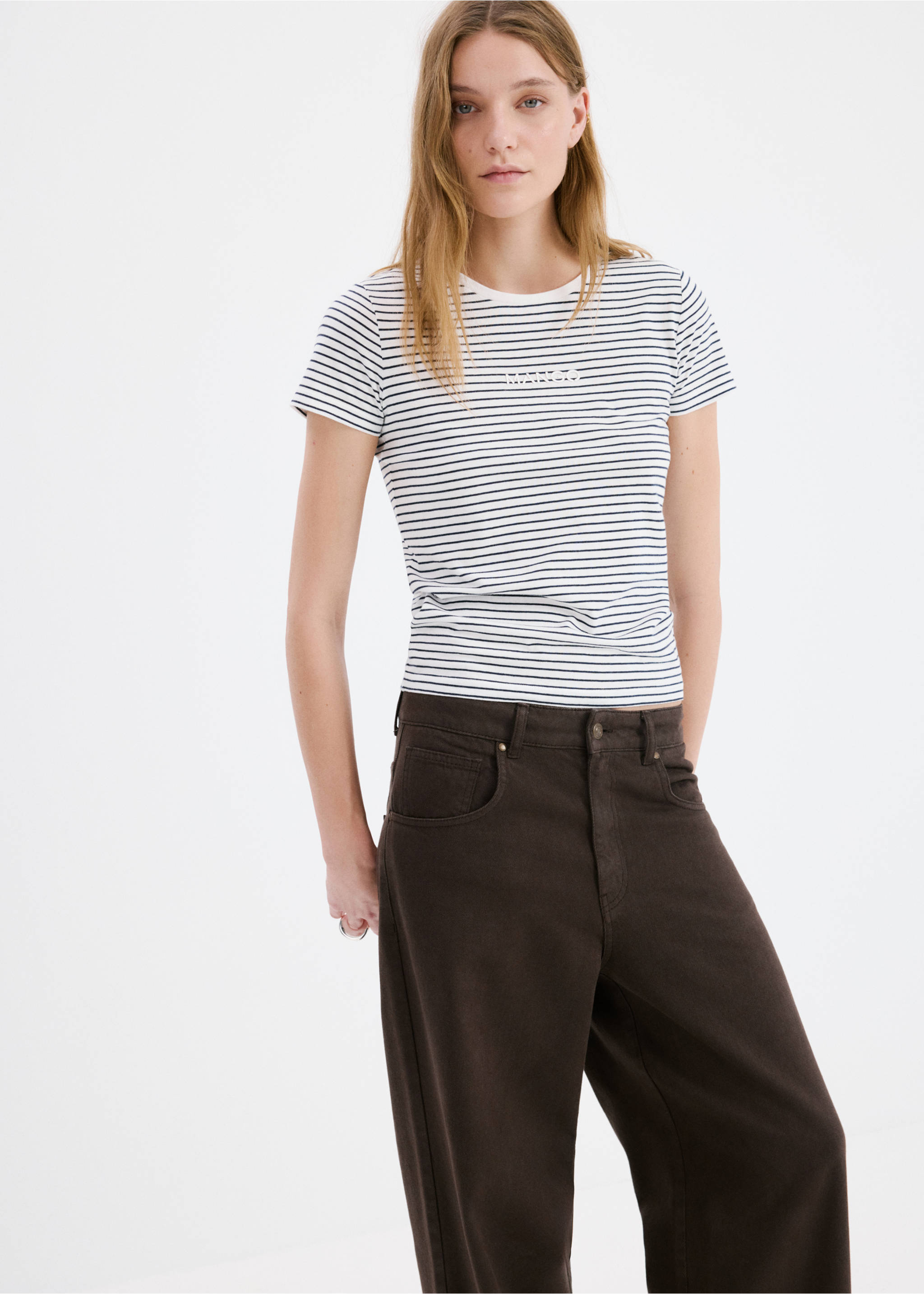 T-shirt coton imprimé logo - Plan moyen, Bleu marine. Ref: 27001351-00.