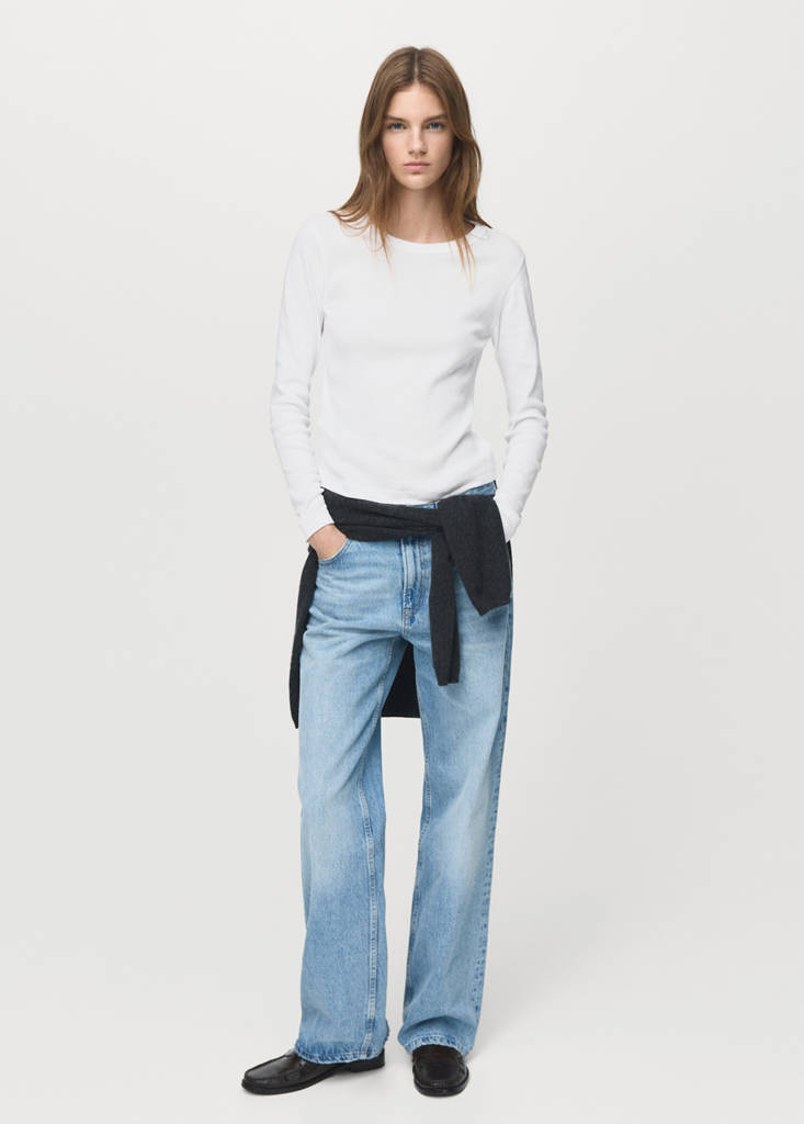 Long sleeve cotton t-shirt — White
