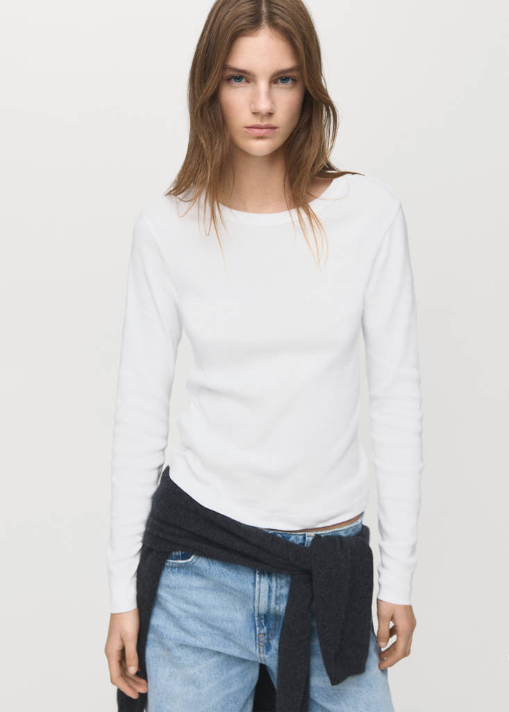 Long sleeve cotton t-shirt — White