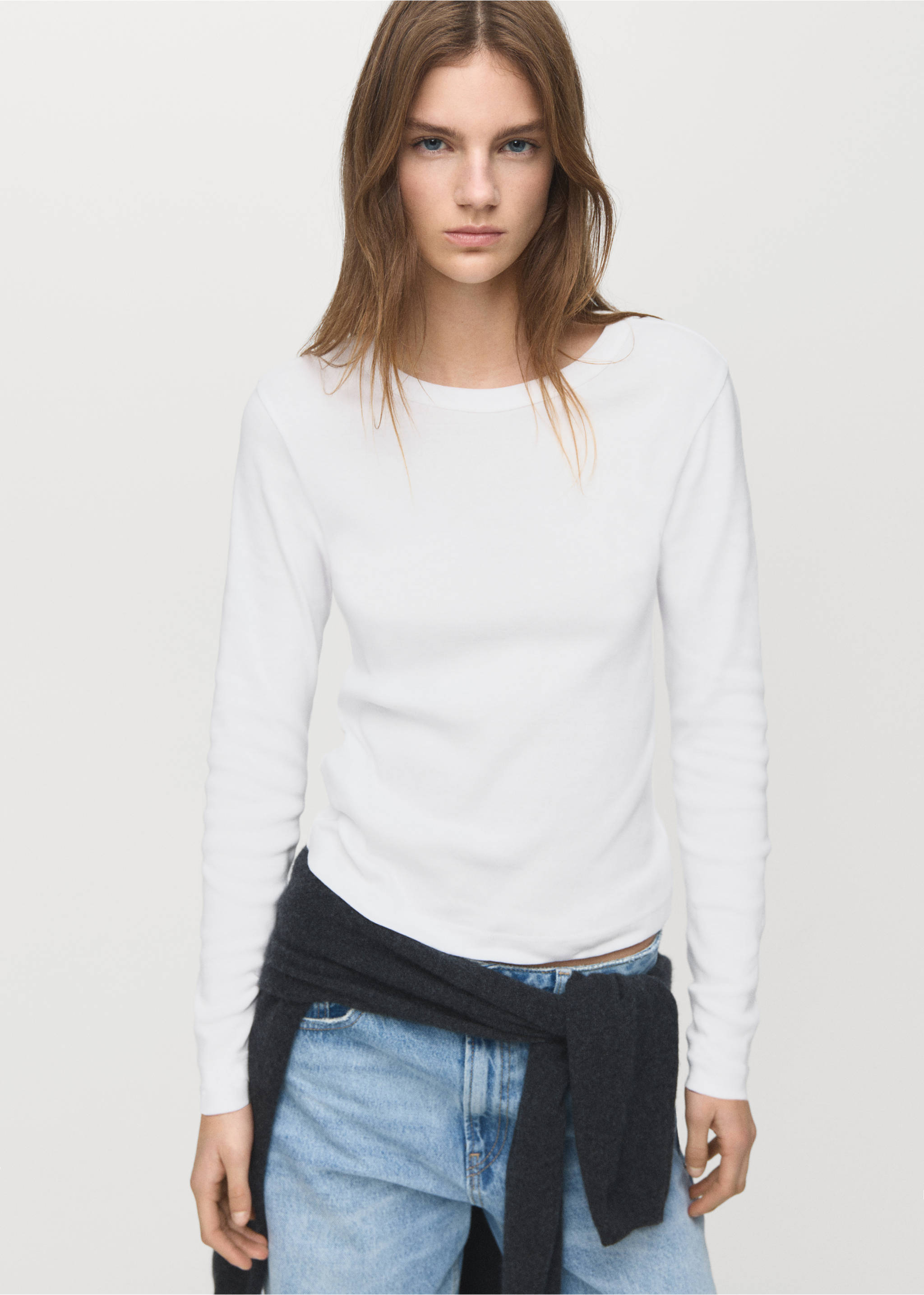 Long sleeve cotton t-shirt - Medium plane, White. Ref: 27001352-00.