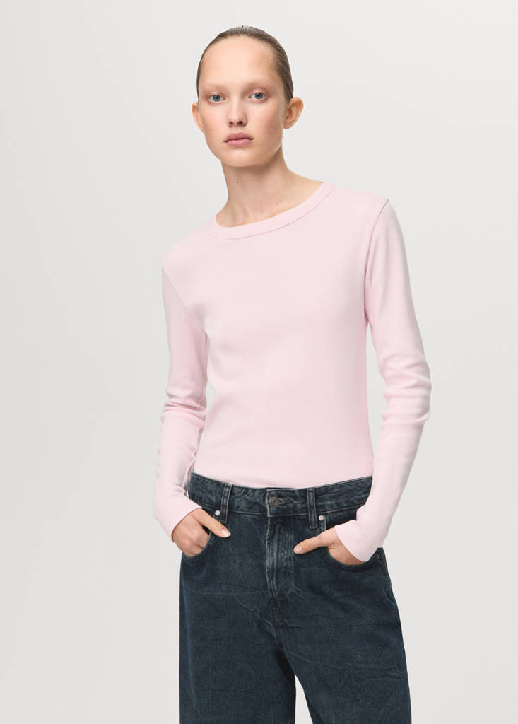 Long sleeve cotton t-shirt — Pastel Pink