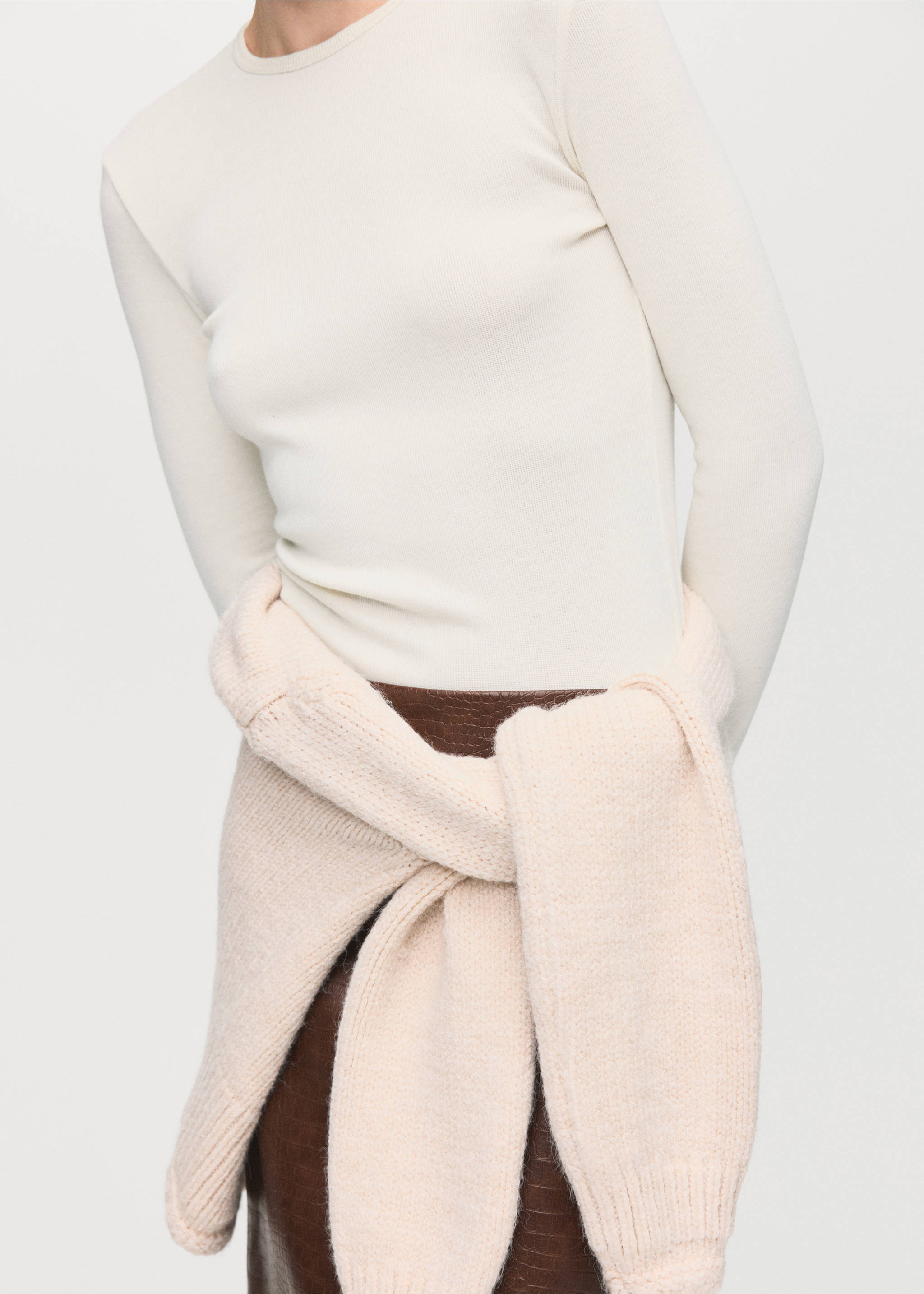 Ribbed long-sleeved t-shirt - Medium plane, Off White. Ref: 27001355-00.