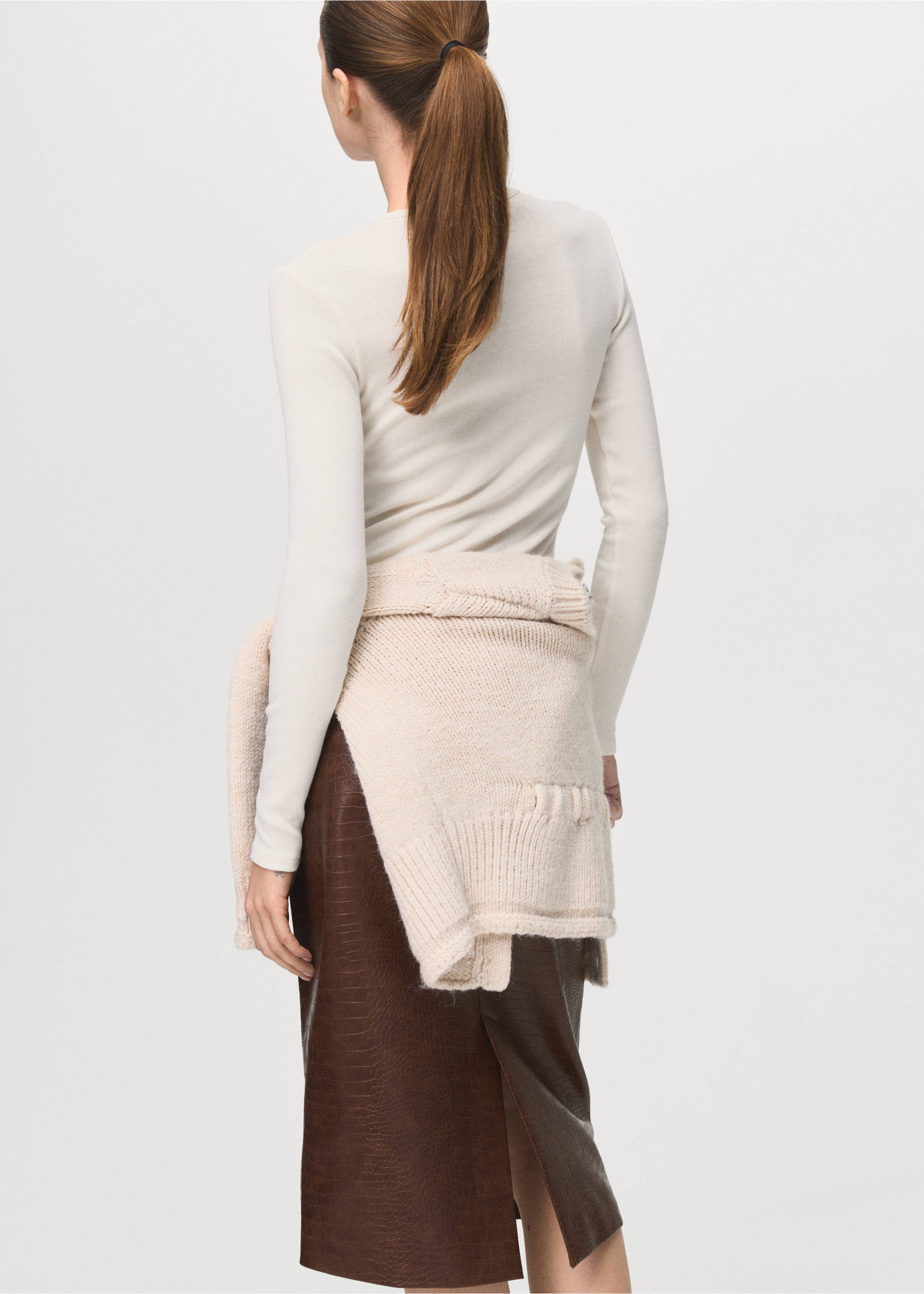 Ribbed long-sleeved t-shirt - Reverse of the article, Off White. Ref: 27001355-00.