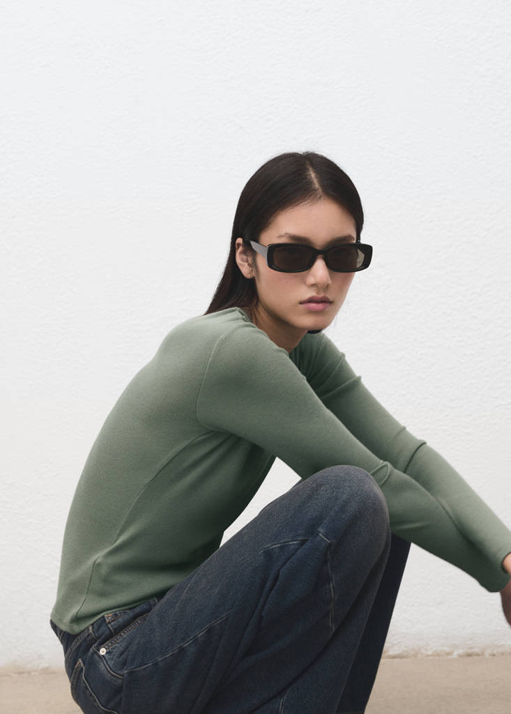 Ribbed long-sleeved t-shirt — Khaki