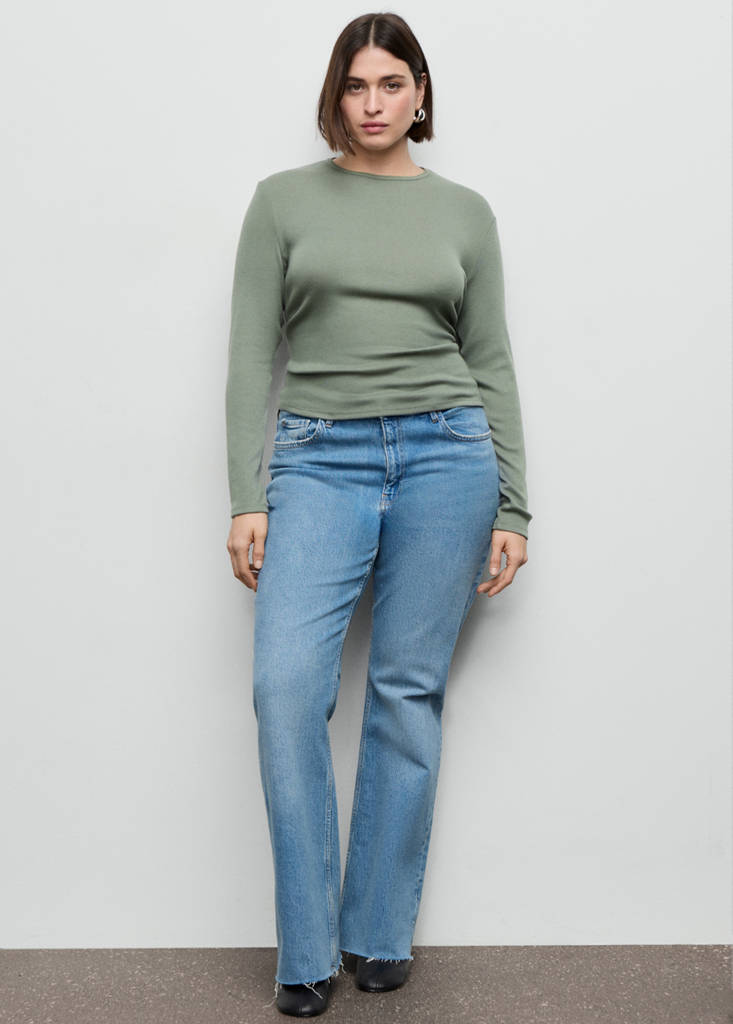 Ribbed long-sleeved t-shirt — Khaki
