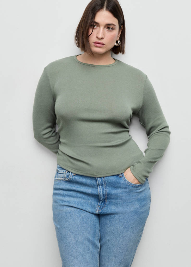 Ribbed long-sleeved t-shirt — Khaki