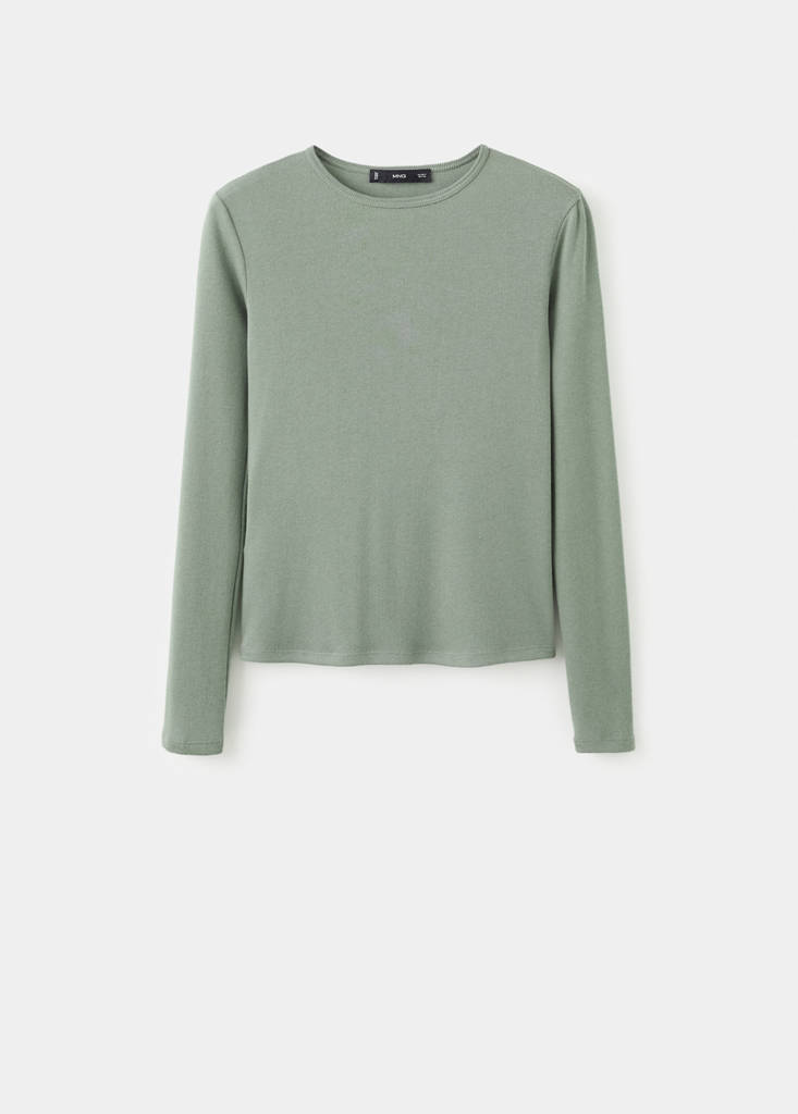 Ribbed long-sleeved t-shirt — Khaki