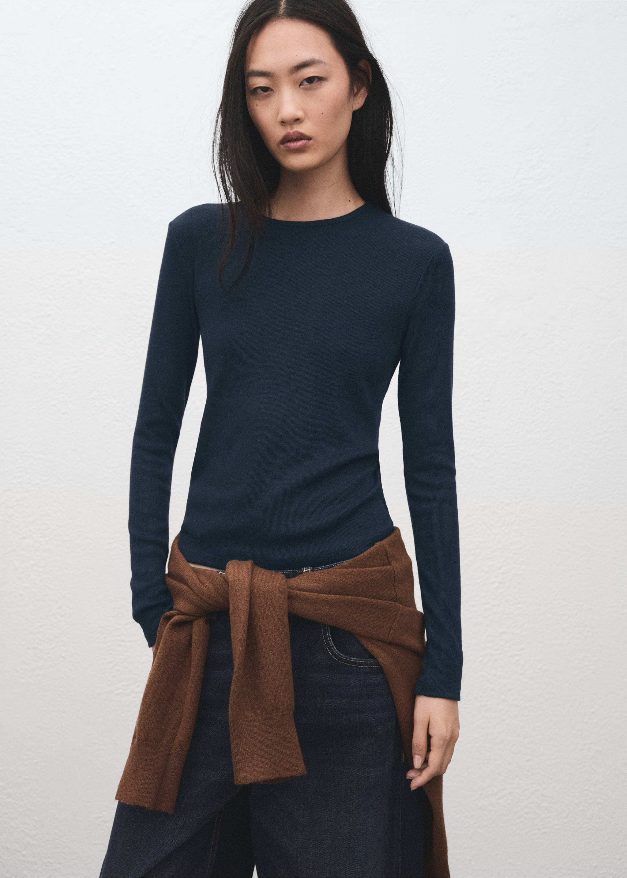 Ribbed long-sleeved t-shirt - Medium plane, Night Blue. Ref: 27001355-00.