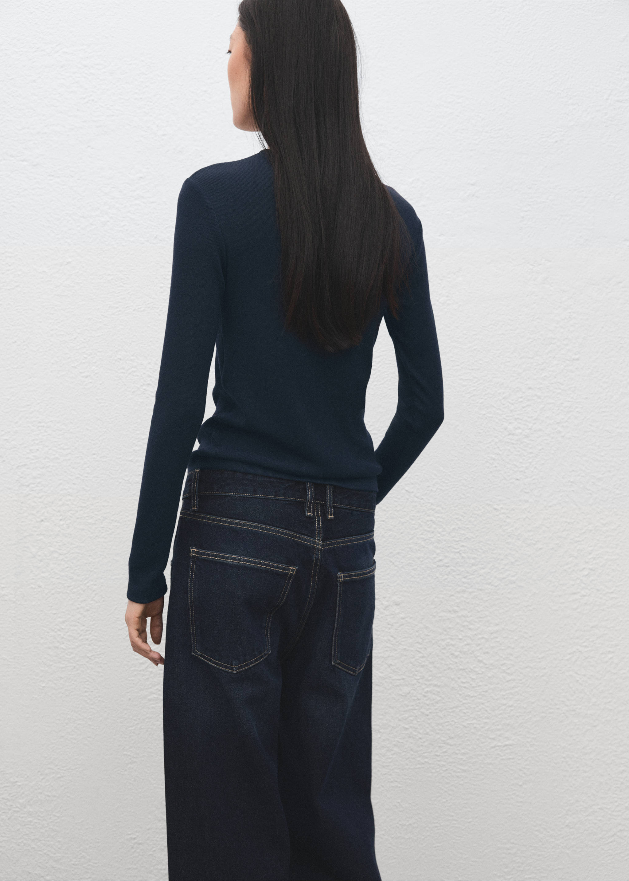 Ribbed long-sleeved t-shirt - Reverse of the article, Night Blue. Ref: 27001355-00.
