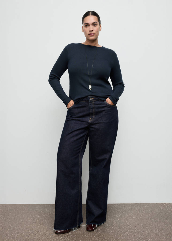 Ribbed long-sleeved t-shirt — Night Blue