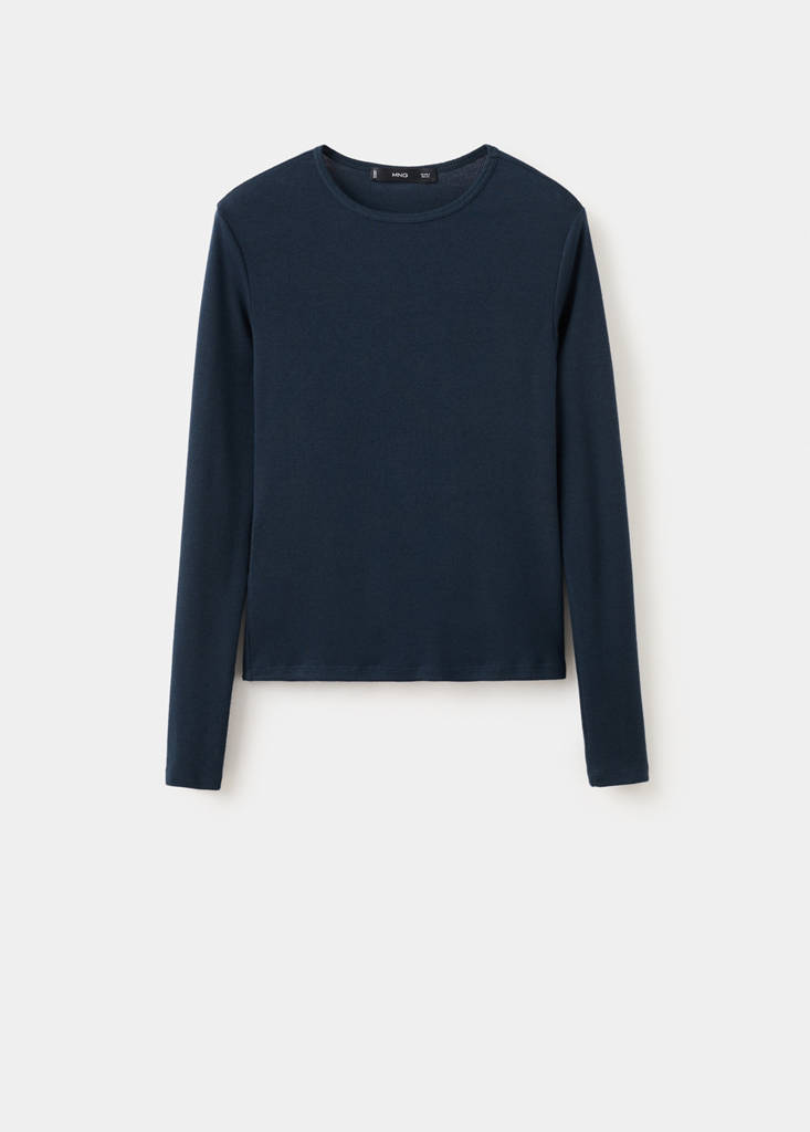 Ribbed long-sleeved t-shirt — Night Blue