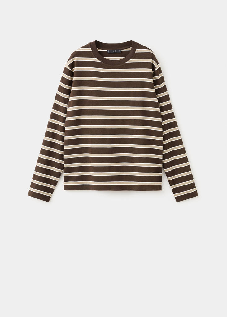Long-sleeved striped t-shirt — Brown