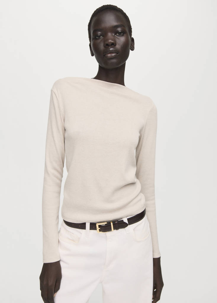 Long-sleeved boat-neck t-shirt — Sand