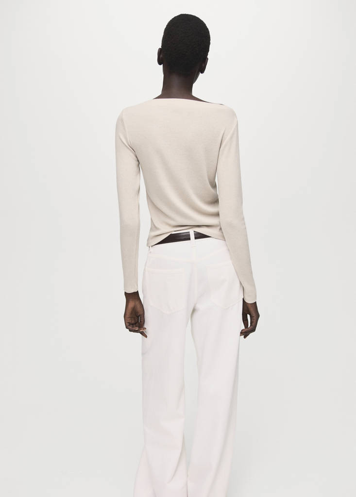 Long-sleeved boat-neck t-shirt — Sand