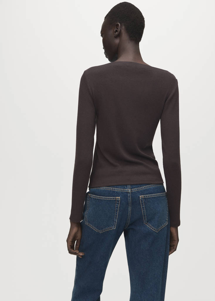 Long-sleeved boat-neck t-shirt — Chocolate