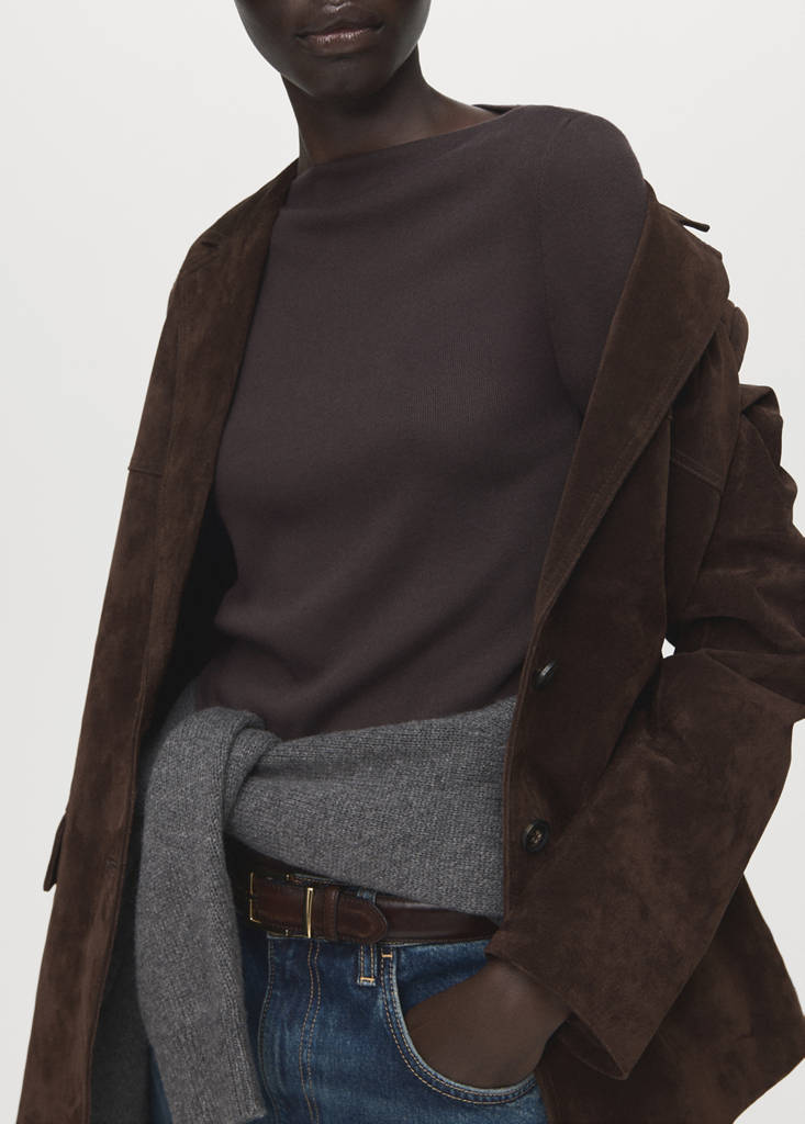 Long-sleeved boat-neck t-shirt — Chocolate